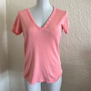 Michael Stars Maternity Pink Shine Y2k Button V-Neck Short Sleeve T-Shirt Top